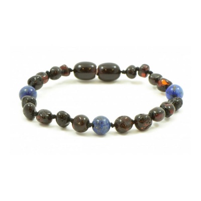 Adult Dark Cherry Amber And Lapis Lazuli Mix Bracelet